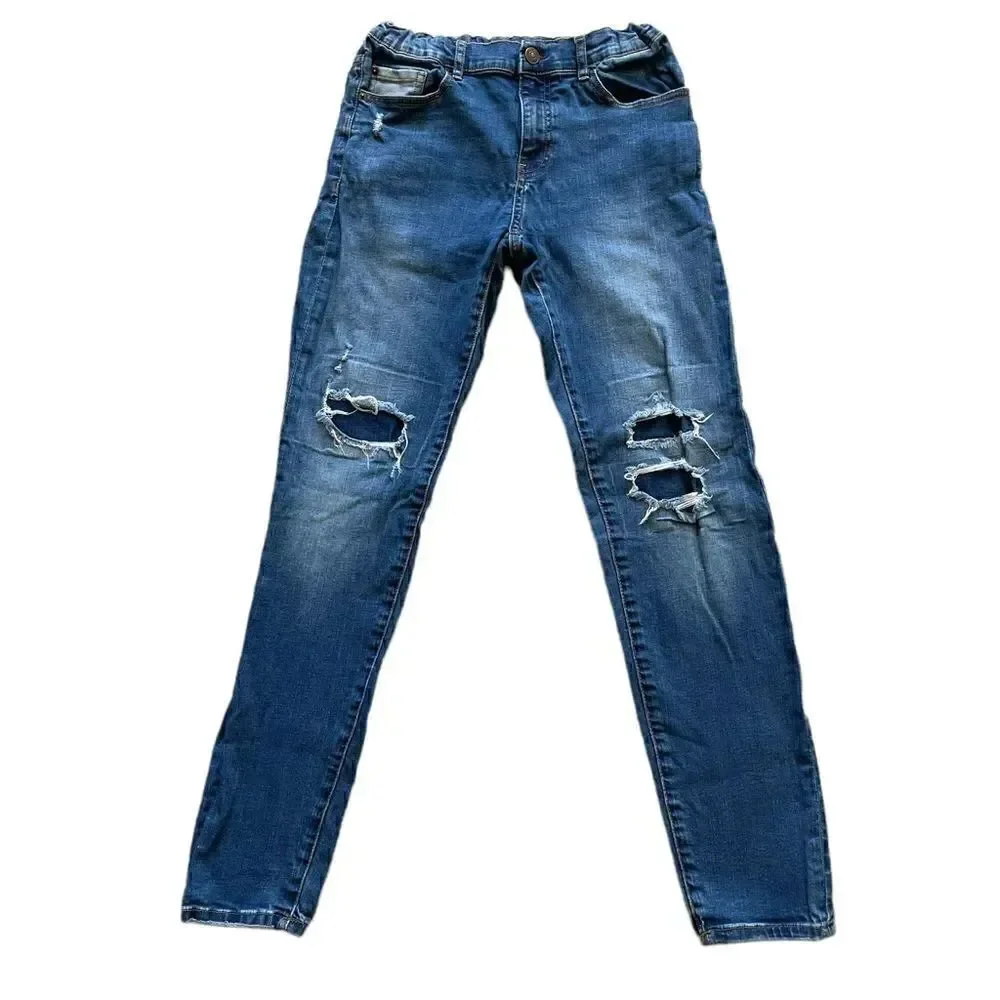 Zara Kids Destructed Slim Fit Skinny Blue Jeans  Sz 13-14